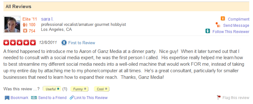 GANZ Media gets our first Yelp Review!